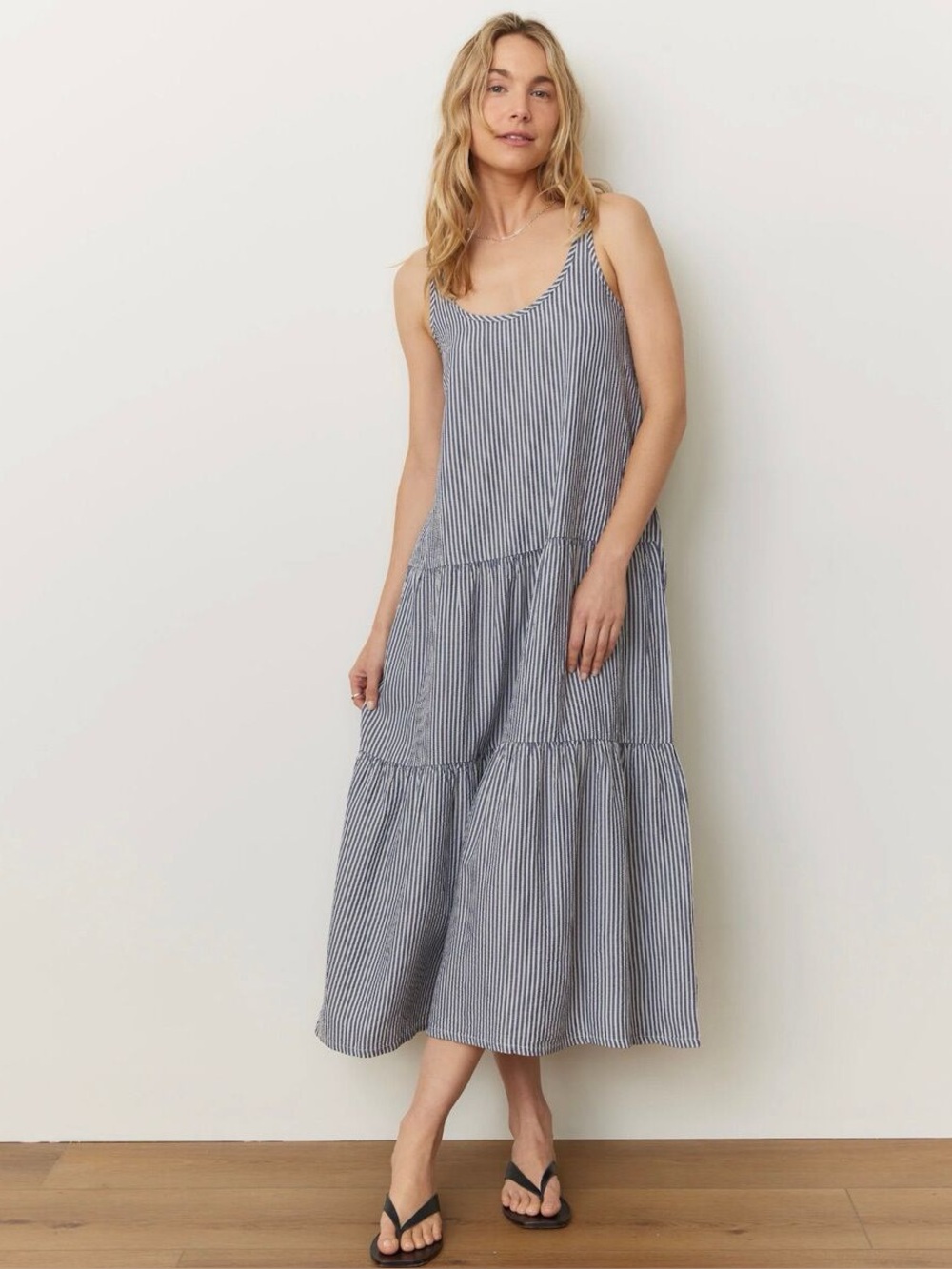 Marine Layer Poppy Stripe Sleeveless Seersucker Maxi Dress Size Large
